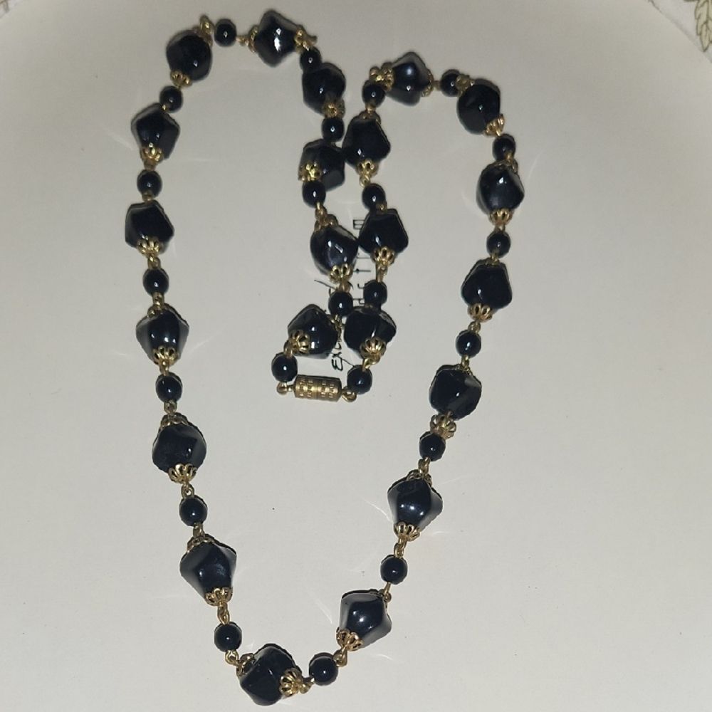 Elegant Black Onyx and Gold Beaded Necklace